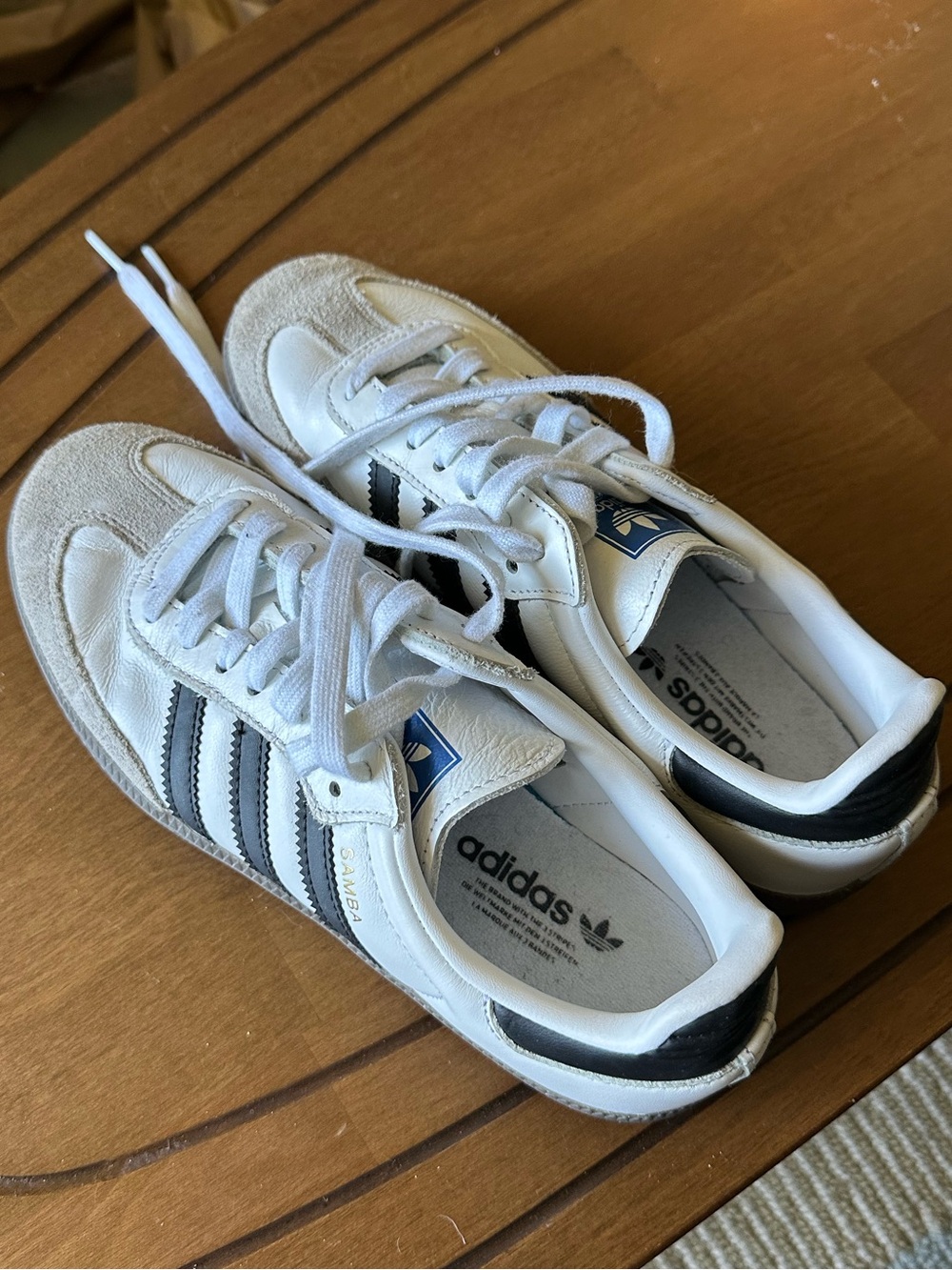 adidas White Sambas with Black Three-Stripes